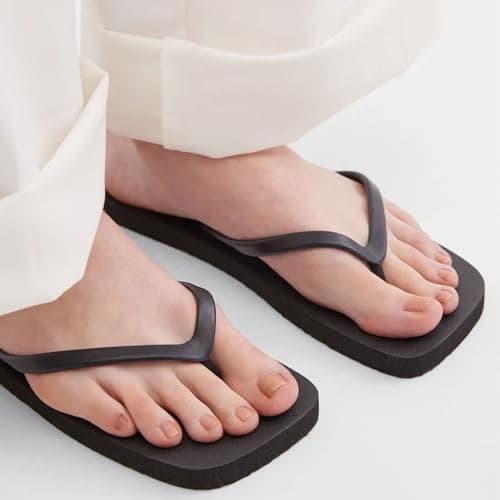 BBXWANG Unisex Flip Flops for Women Men Square Rubber Slip-Resistan Flip Flops Sandals for Shower Beach Pools (Black, Adult, Men, 7, Numeric Range, UK Footwear Size System, 8, Medium) — view 2