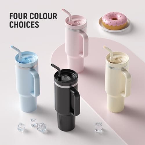 LEIKEEGO Travel Mug Coffee Cup, 1200ml/40oz Tumbler with Straw and Lid, Stainless Steel Double Wall Vacuum Insulated Coffee Cup with Handle-Keeps Cold for 24H-Hot for 12H(Pink) — view 6