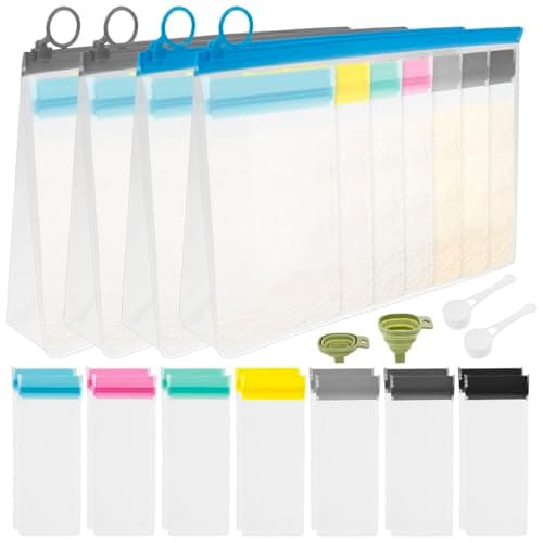 RHAIQBVC 50 Pcs Protein Powder Travel Container Set Reusable Powder Supplement Travel Container Kit with Funnel and Measuring Spoon for Traveling Workout Fitness Portion Control