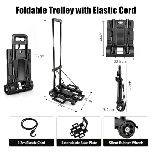 Heavy Duty Folding Trolley on Wheels 35kg Load Capacity, Wheelbarrow Festival Trolley Foldable Sack Barrow Wheel Barrow Sack Truck for Luggage, Groceries, Office, Warehouse (2 Wheels - Black - Steel) — view 3