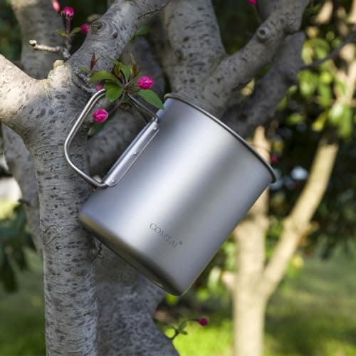 FUANA for Stainless Steel Camping Mug, Lightweight Foldable Handle for Water Cup Outdoor Hiking Travel, Coffee Tea Tumbler with Mesh Bag 220ml-750ml