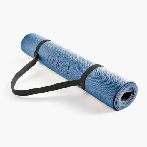 Myga Yoga Mat with Carry Strap – Non-Slip, Lightweight & Durable Exercise Mat for Yoga, Pilates & Fitness – Sweat-Resistant & Easy to Clean – 173cm x 61cm x 4mm - Choice of Colour (Navy Peony) — view 5