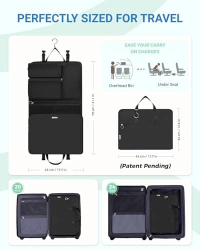 WANDF 6-in-1 Packing Cubes with 360° Hanging Hook, Water Resistant Compression Travel Packing Organiser Bags, Multi-Functional Hand Luggage Storage Pouches, Travel Essentials for Men Women, Black — view 3