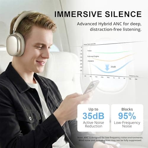 FOFUN NC95 Bluetooth Over Ear Headphones, Noise Cancelling with Smart Knob — view 2