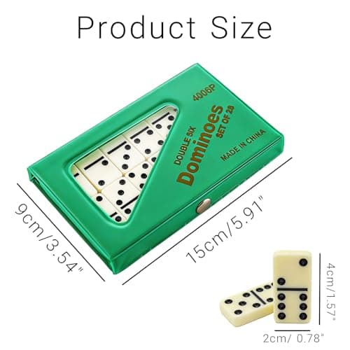 Pocvaim Mini Double Six Dominoes Set, 28 Tiles with Green PVC Carry Case — view 4