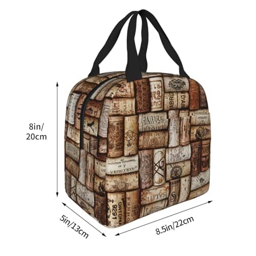 Bkdogkt Wine Cork Print Repeated Use Lunch Tote Functional Insulated Bag Storage Packing Meals Workdays — view 5