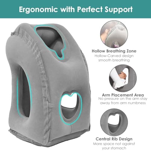 CECOMBINE Inflatable Travel Neck Pillow, Flight Pillow Travel Accessories, Office Lunch Break, Train and Plane Essentials Air Neck Pillows, Head Support Pillow, Adjust Sleeping Position (Grey) — view 3