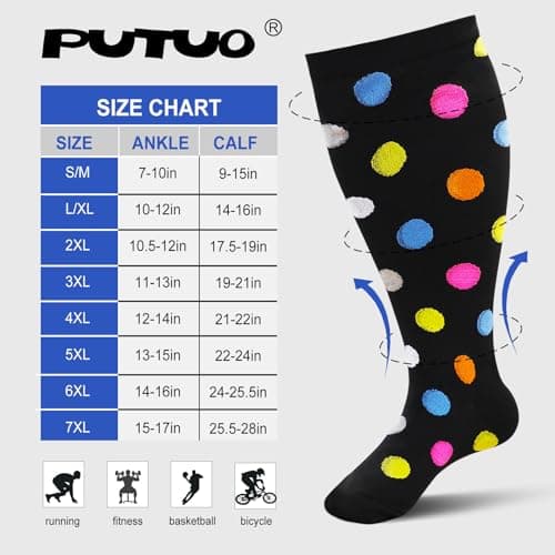 Plus Size Compression Sock For Men: Women Graduated Compression Stockings for Support Flight Travel Running Pregnancy Sports Edema Nurses Seniors Athletic Socks 20-30 mmHg Black 4XL 1Pairs — view 2