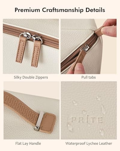 Prite 3 Pcs Travel Makeup Bag Set for Women with 2 Clear TPU Pouches, Beige — view 6