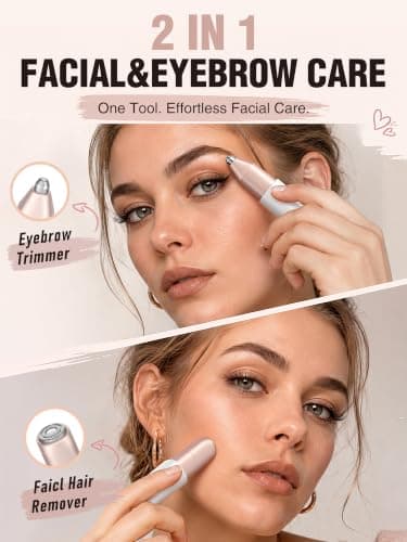 Eyebrow Trimmer Facial Hair Removal for Women – 2 in 1 Rechargeable Face Shaver & Eyebrow Razor, Painless, IPX6 Waterproof, Travel Size for Peach Fuzz, Fine Hairs, Upper Lip & Chin — view 2