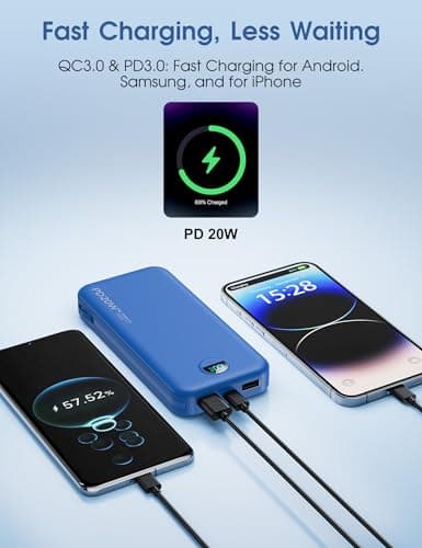 Citicr Portable Charger 10000mAh PD20W w/Built-in Cables & Wall Plug Navy — view 5