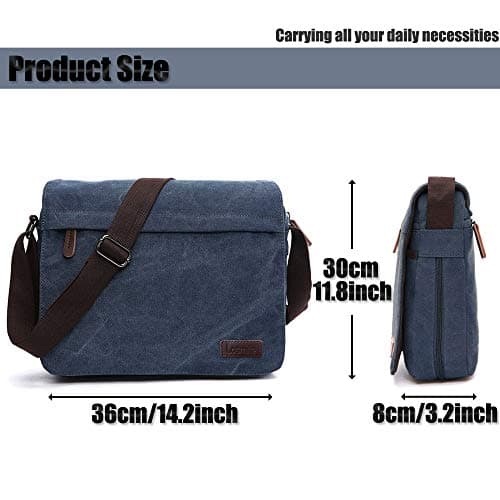 LOSMILE Men's Messenger Bag, Canvas Shoulder Bags, 13.3" Laptop Bags for Work and School,Cross-Body Bags.(BLUE) — view 3