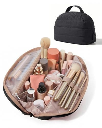 BAGSMART Travel Makeup Cosmetic Bag, Flat Lay, Foldable Make Up Pouch