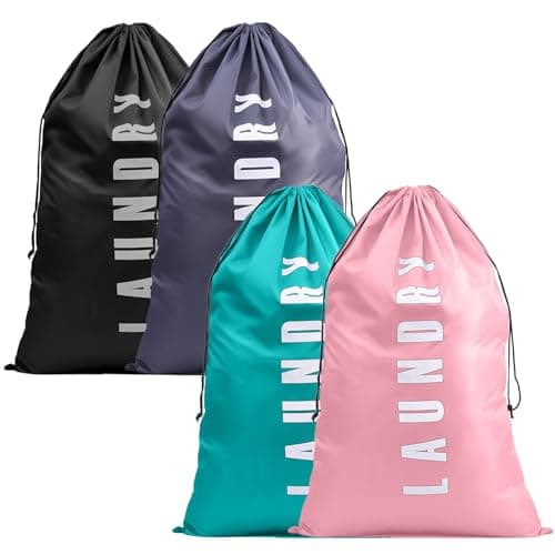 KASURE 4 Pcs Extra Large Laundry Bags, 91 x 61cm Portable Dirty Clothes Bags with Drawstring, Durable Oxford Cloth Fabric, for Travel, Dormitories, RVs, and Bathrooms (Blue, Pink, Black, Gray)
