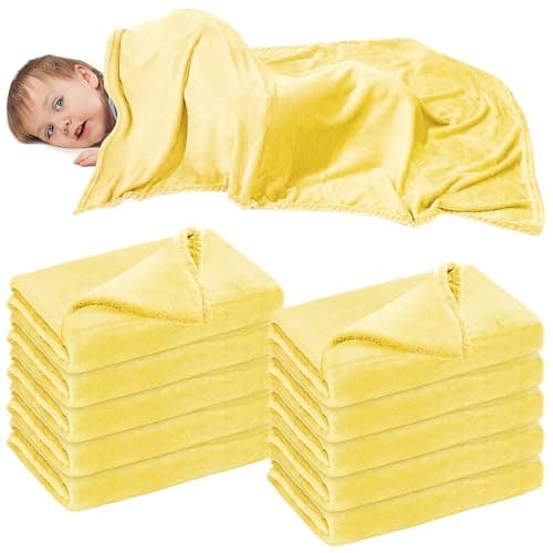 10 Pack Nursery Cot Blankets, 100 x 150 cm Yellow Soft Flannel Nap Blankets