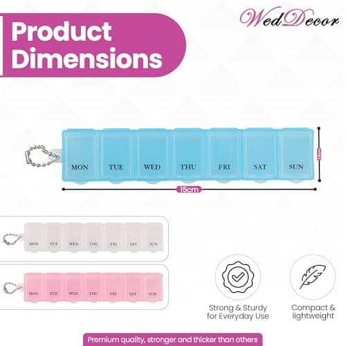 WedDecor 3-Pack 7-Day One-Time-A-Day Travel Pill Box Organiser – Moisture-Proof Transparent Medicine Organiser with Snap Lids, 7-Compartment Case for Health & Personal Care — view 2