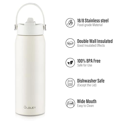 OLDLEY 750ml Insulated Water Bottle with Straw, Stainless Steel Water Bottles with Handle, Leakproof BPA Free Vacuum Metal Flask Keep Hot and Cold for Sports, Travel, Hiking (Cream) — view 5