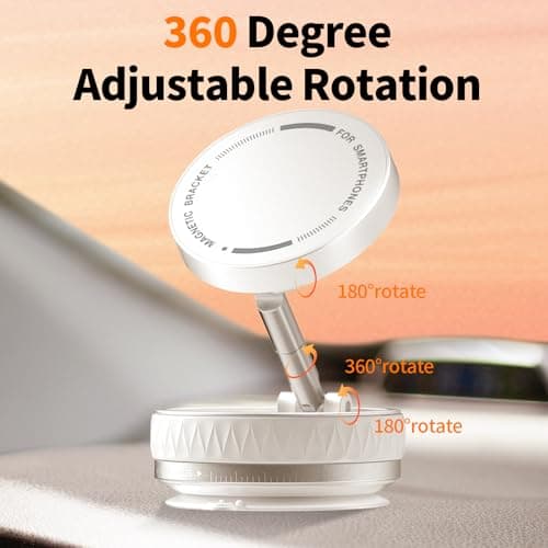 Astriva Maglock Vacuum Magnetic Phone Suction Holder, 360° Rotating Adjustable Car Suction Cup Phone Mount, Foldable Vacuum Phone Stand for iPhone Mag Safe Android & All Phones (White) — view 2