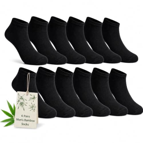 J&A MARTS Men's Bamboo Trainer Socks 6 Pairs | UK 6-11 Black | Soft Breathable No Show Ankle Socks | Moisture Wicking Trainer Liners for Running, Walking, Gym, Sports & Everyday Wear