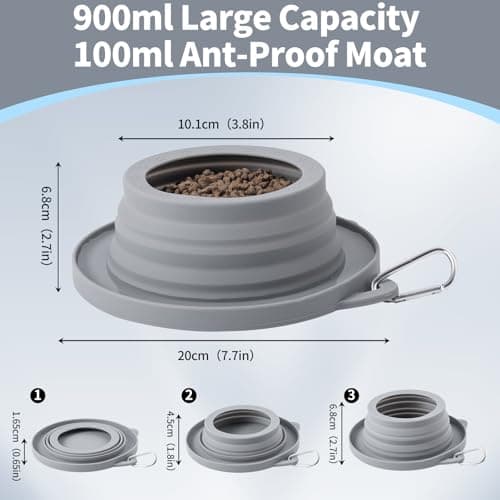 Non Spill Dog Travel Bowl with Ant-Proof Base Collapsible Pet Water Food Bowls Integrated Molding Dog Car Water Bowl Anti Spill for Road Trip, Walks, Travel, Camping and Hiking (Light Gray) — view 3