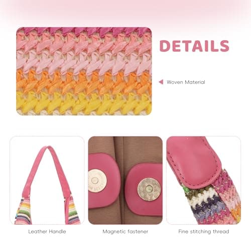 Jywmsc Women Summer Beach Bag Woven Straw Striped Tote Handbag Trendy Vacation Purse Satchel with Zipper — view 6