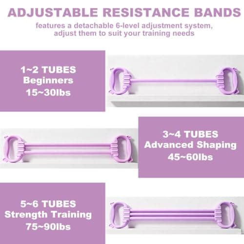 Figure 8 Resistance Bands with Handles, 6-Tube 90lbs Durable Back Stretcher Strap for Women Arm Back Shoulder, Adjustable Non-slip Elastic Rope Stretch Band for Yoga, Fitness, Chest Training — view 6