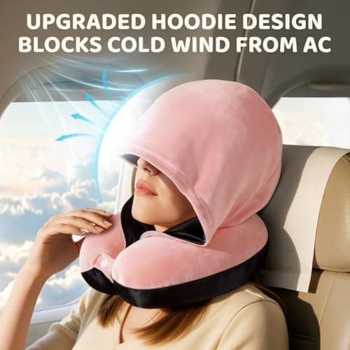 Mewaii Travel Neck Pillow, Airplane Pillow with Cat Hood, Pink — view 4