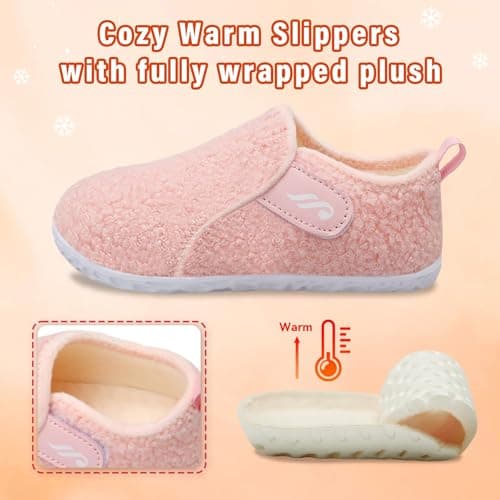 JIASUQI Toddler Slippers Kid Warm House Shoes Boys Girls Fuzzy House Slippers for Indoor Outdoor(Pink 142,UK Size 5.5-6) — view 4