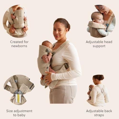 BabyBjörn Baby Carrier Mini, Woven, Beige, Infant Carrier for Newborns (0-12 Months), Soft, Ergonomic and Easy to Use — view 4