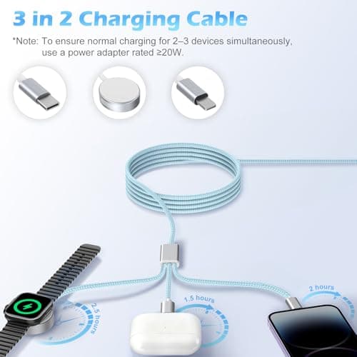 3 in 1 Cable for Apple Watch and iPhone Charger, 1.25m, Blue — view 2