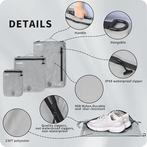 EULANT Compression Packing Cube Set for Suitcase, 3 Pieces Waterproof Vacuum Bags + 1 Shoe Bag, Travel Pack Organiser for Hand Luggage, IPX8 Airtight Zip & Ultralight — view 2