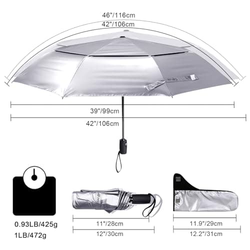 G4Free 42/46 Inch Travel Folding Umbrella Windproof Compact UPF 50+ UV Protection Double Canopy Silver Coating Sun Rain Umbrella — view 5