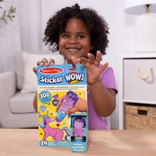 Melissa & Doug WOW 24-Page Activity Pad and Sticker Stamper | Travel Toys for Kids | Glitter Unicorn - Purple - FSC Certified — view 2