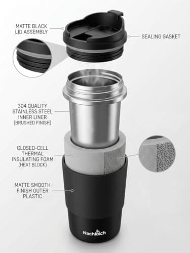 NACHLOICH Stainless Steel Travel Mug 450ml Insulated Reusable Portable Leakproof Double Wall with Lid BPA Free for Outdoor Indoor Hot & Cold Drinks Beverages (Pack of 3) — view 3