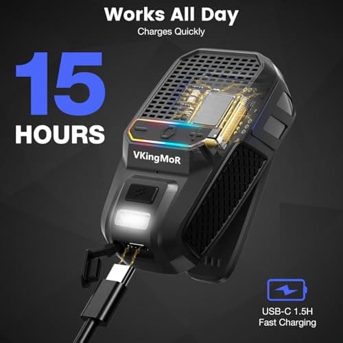 VkingMoR Wearable Bluetooth Speaker, Clip-On Portable Speaker with Built-in Mics Hands-Free Music and Calls for Hiking/Biking, Small Speakerr with LED Light, 15H Battery Life Speaker (Classic Black) — view 2