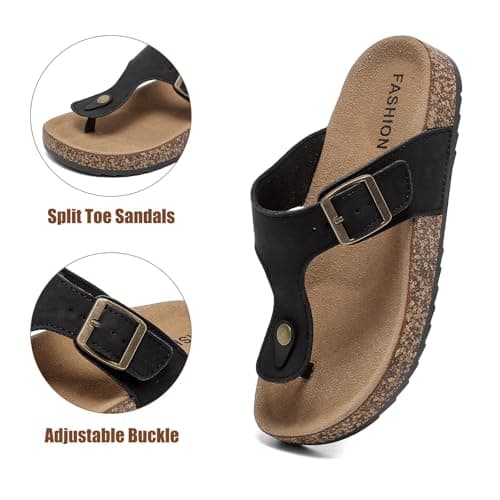 Foinledr Cork Footbed Sandals for Women & Men, Adjustable Buckle Flip Flops — view 6