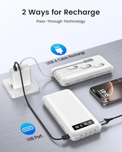 26800mah Power Bank With 4 Built in Cables, 22.5W Fast Charging Portable Charger USB C Powerbank with LED Display & Stand,Battery Pack for iPhone 17 16 15 14 13 12 Samsung Xiaomi Mobile Phone, White — view 5