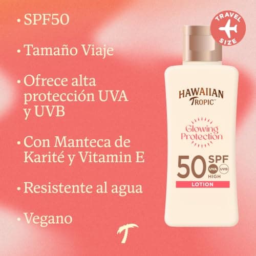 Hawaiian Tropic Glowing Protection Sunscreen Lotion, Water Resistant SPF 50 UVA + UVB Protection Suncream, Travel Size, Tropical Scent Sun Lotion with Shea Butter, 75 ml (Pack of 2) — view 3