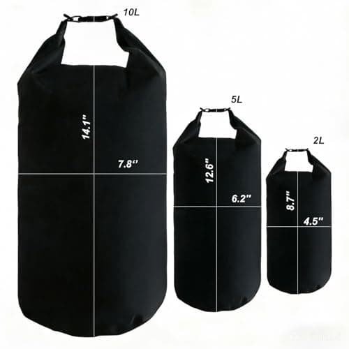 CMC-PROGEAR Waterproof Dry Bag Set with Roll-Top Closure,2L/5L/10L Drybag & Pouch Set for Backpacking Essentials - Lightweight, Durable,Perfect for Boating, Camping,Water Sports (Black, 2L+5L+10L) — view 3