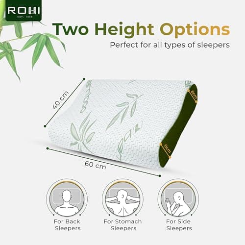 Rohi Bamboo Memory Foam Pillow – Cervical Orthopedic Neck Support Pillows – Breathable & Hypoallergenic – Soft Supportive Bamboo Side Sleeper Pillow for Neck and Shoulder Pain Large (60cm x 40cm) — view 6