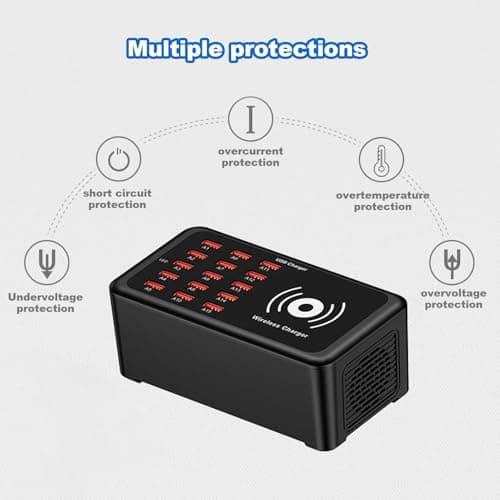 Multiport USB Charging Station – 15-Port Smart Charger Hub, 100W Supply | Wireless Dock for Phone, Laptop, Tablet, Earbuds, Home Office Desk, Compact Device Organizer, Portable Tech Accessory — view 5
