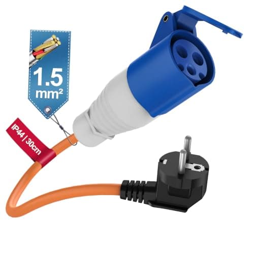 FDTEK European Hook Up Adapter, 16A EU Plug Caravan Electric Adapter IP44, 30cm Heavy Duty Converter, Motorhome Essentials for Camping, Campervan, Motorhome & Boats