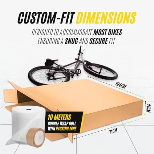 Small Double Walled Bicycle Carboard Box with 10m Bubble Wrap & Strong Tape | Flat-Pack Packaging for Moving House | Strong Carry Case for TVs, Bikes & Artwork Cardboard Bike Box for Air Travel — view 3