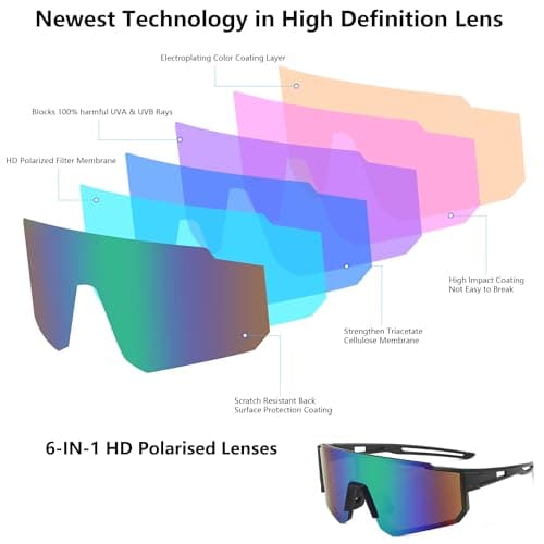 JXCTNNU Polarized Cycling Sunglasses Ski Goggles UV400 Protection Windproof Cycling Glasses Outdoor Sports Goggles Men Women with Case and Glasses Cloth for Bicycle Motorbike Hiking Ski (Black Green) — view 5