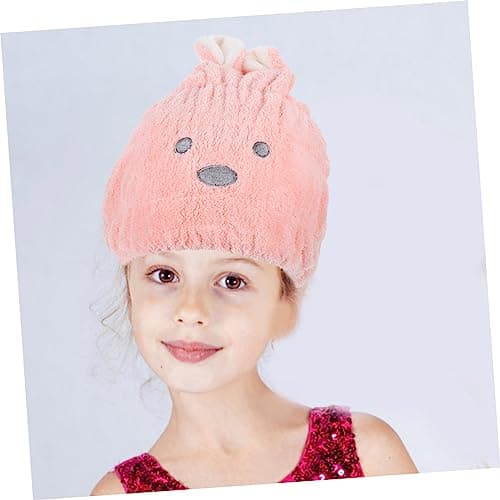 NULYLU Pink Cartoon Hair Drying Towel Cap for Baby and Boys and Girls, Water Absorbent Coral Fleece Head Wrap Towel, Soft Quick Drying Hat for Home and Outdoor Travel Use — view 5