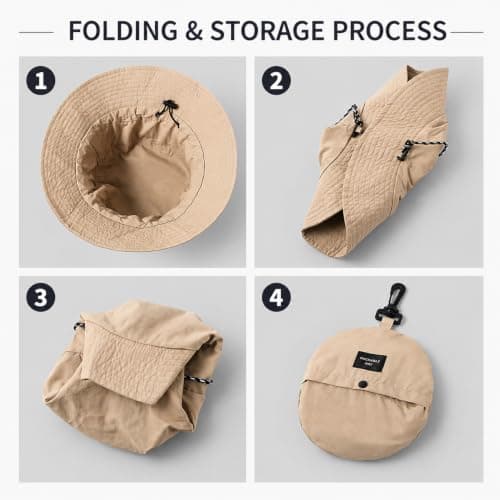 RubyTint Waterproof Bucket Hat Women & Men, Khaki Foldable Wide Brim Sun Hat with Adjustable Drawstring, Lightweight Quick-Dry UV Protection for Travel, Beach, Hiking, Fishing & Camping (Khaki) — view 6