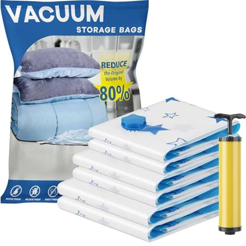 UOUNE Vacuum Storage Bags, 6-Pack (2 Jumbo, 2 Large, 2 Medium) Reusable Space Saver Bags Vacuum Compression Zipper Storage Bags with Airtight Valve and Hand Pump,Work with Vacuum Cleaner