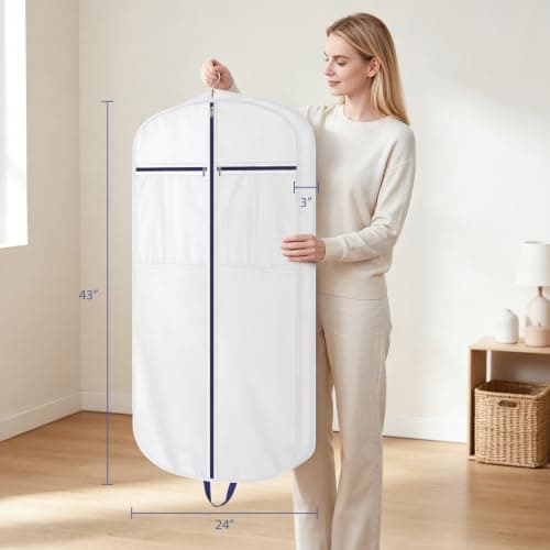 Univivi Premium Cotton Garment Bags for Travel, 43 in Suit Cover Bag,White — view 4
