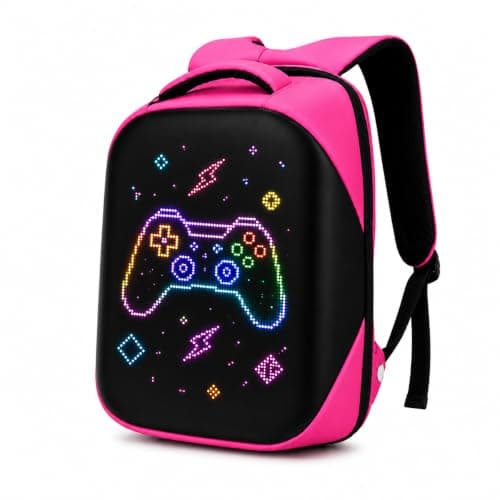 LED Screen Backpack with App Control, Customisable Display, Lightweight Water-Resistant Rucksack Bag for School, Travel & Cycling (Pink)