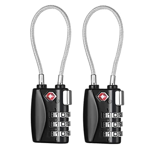 ZHEGE TSA Approved Cable Travel Locks, 3 Digit Combination Locks, Black, 2P